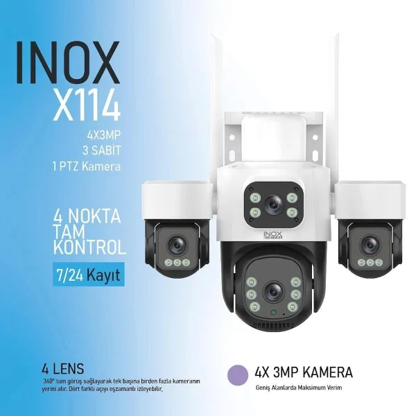 INOX-X114 3MP Dört Lensli WiFi PTZ Kamera